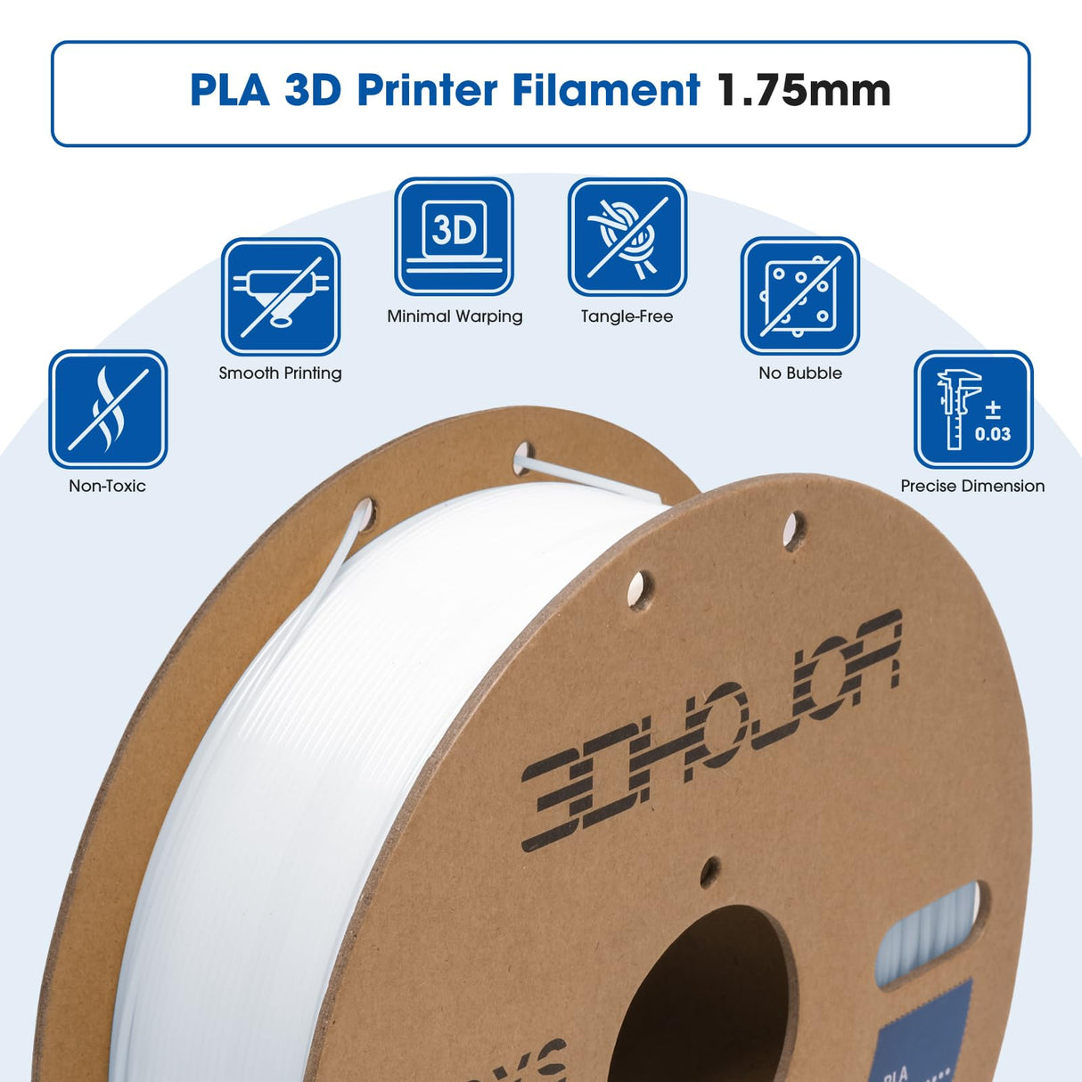 3DHoJor High Speed PLA Filament 1.75mm 3D Printer Filament,1kg Cardboard Spool (2.2lbs) Fit Most FDM 3D Printer,Dimensional Accuracy +/- 0.03 mm,Vacuum Packaging-Cold White 3DHoJor