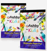 Ashby for Kids - 2 Pack of 9 x12 (220 GSM) Watercolor Paper for Kids. 100 Extra Thick Pages (50 per Pad). Great for Fingerpaints, Drawing, Doodling and Sketching. Easy to Remove Pages. Natural White Ashby