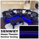 SIENWIEY Power Recliner Sectional Sofa Set for Living Room Furniture，Leather Reclining Sectional Couch with Loveseat Recliner，Leather Sofa Couch with LED Lights/Storage/Cup Holders/Charging Port，Black SIENWIEY
