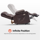 MCombo Dual Motor Power Lift Recliner Chair for Elderly, Infinite Position Lay Flat Lift Chair with Heat and Massage for Seniors, Cup Holders, USB Ports, Faux Leather 7890 (Dark Brown, Medium-Regular) MCombo