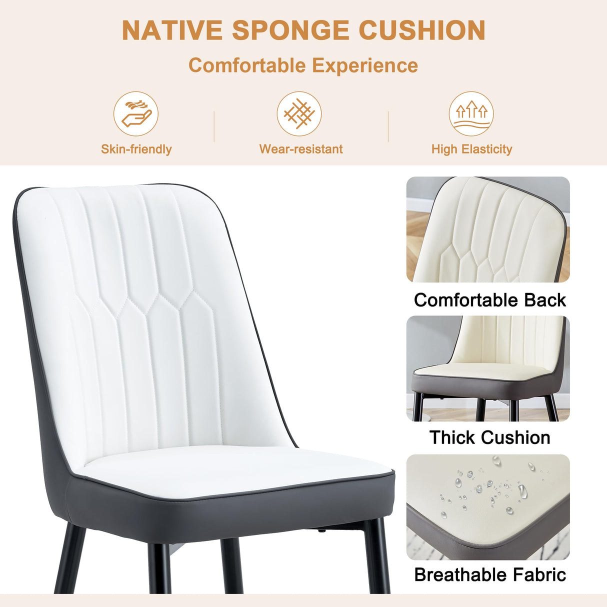 JUFU Round Dining Table Set for 4, 48" Dining Room Table with Faux Marble Tabletop and 4 Upholstered Chairs,Modern Round Kitchen Table Chairs Set for Dinning Room, Living Room, Cafe, Restaurant JUFU