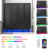jiteentarou 4 Door Armoire Wardrobe Closet Cabinet with Drawers and LED Lights, Multi-Tier Shelves, Hanging Rod & Louver Doors, Large Capacity Storage Wardrobe Armoire for Bedroom(4 Doors Black) jiteentarou
