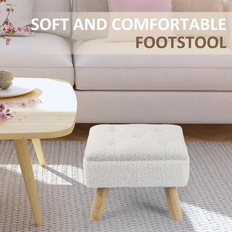 OGEMXU Ottoman Foot Rest, White Teddy Foot Stool with Storage for Dorm, Small Foot Stools with Wood Legs, Rectangular Foot Rest for Chair, Living Room, Couch, Bedroom (Cream) OGEMXU