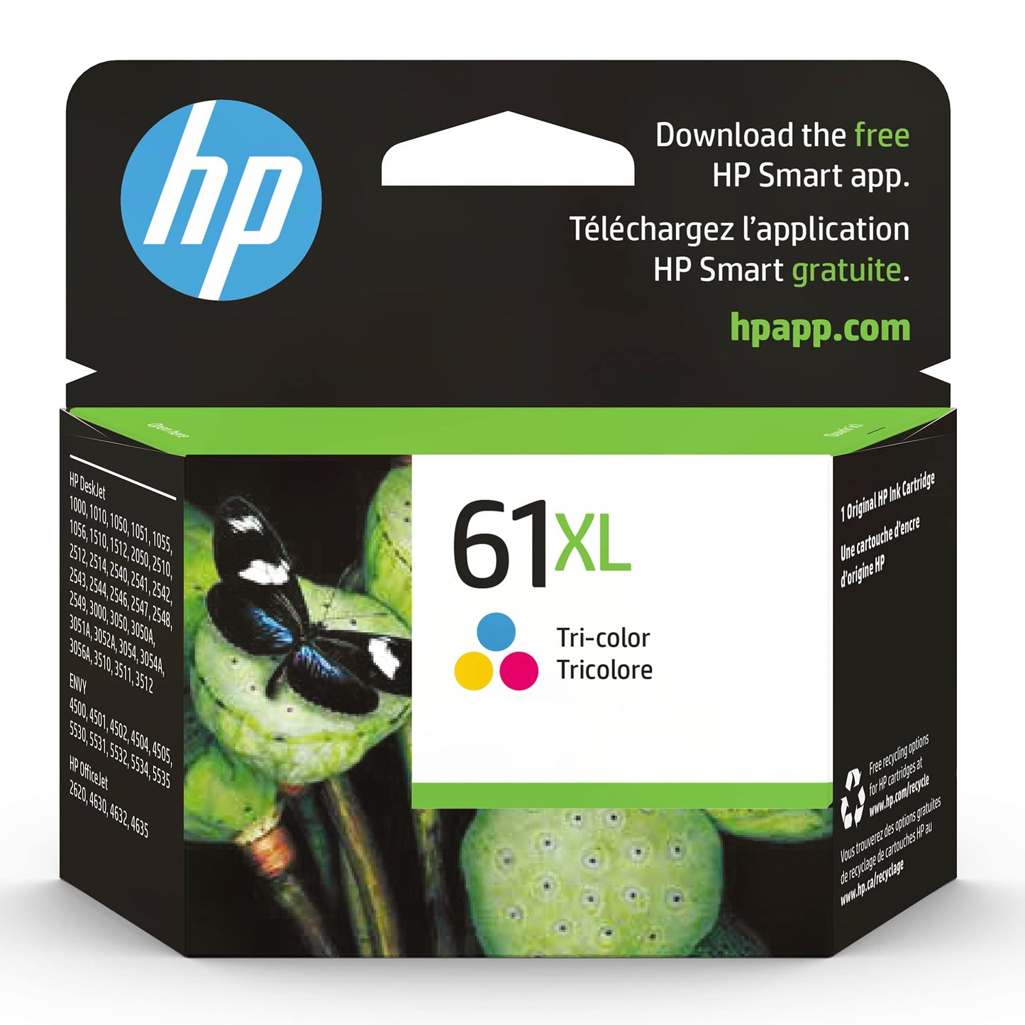 HP 61XL Tri-color High-yield Ink | Works with DeskJet 1000, 1010, 1050, 1510, 2050, 2510, 2540, 3000, 3050, 3510; ENVY 4500, 5530; OfficeJet 2620, 4630 | Eligible for Instant Ink | CH564WN