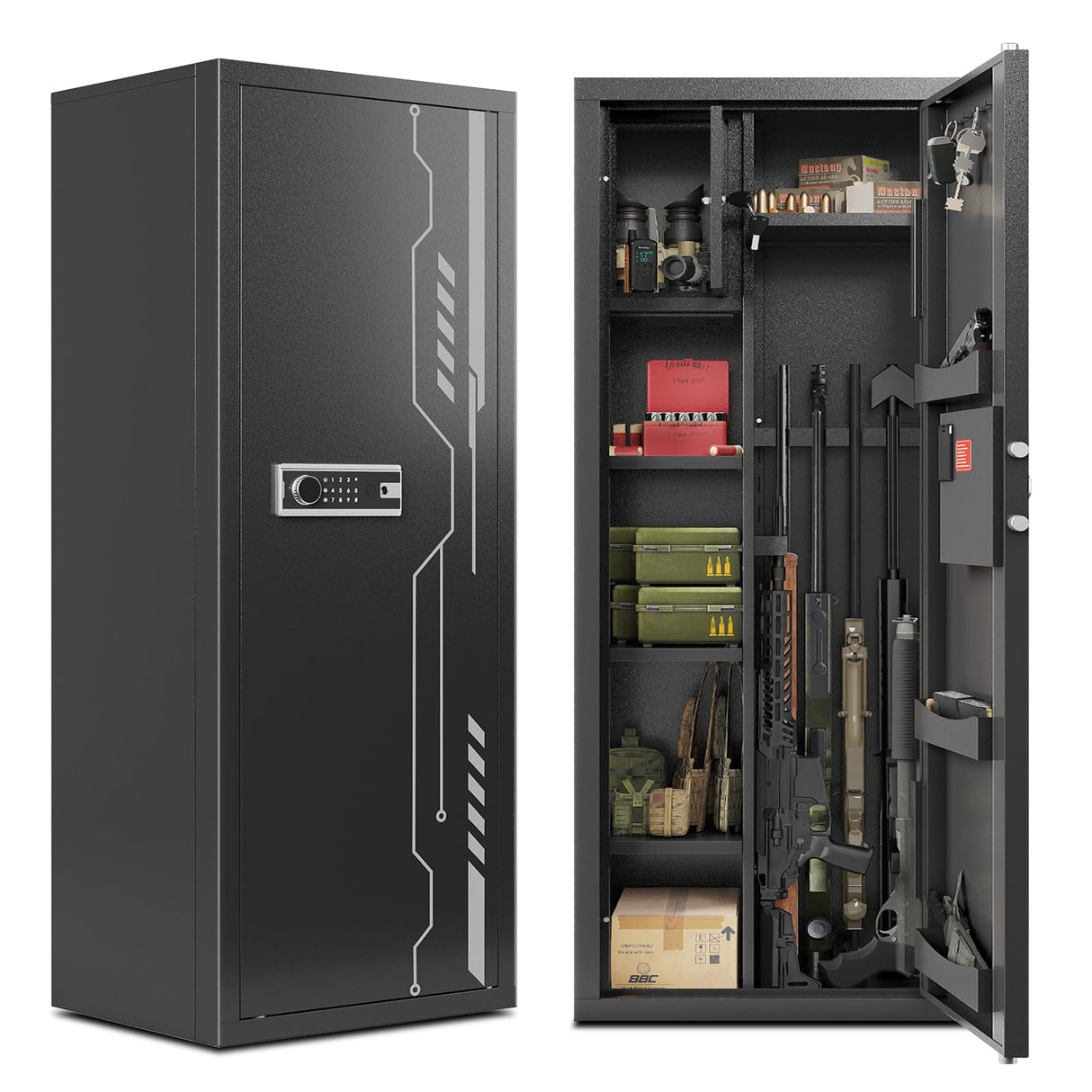 KAER 8-12 Gun Safe Multi-function Gun Safe, Gun Safe for Rifles and Pistols, Gun Cabinet, Large Gun Safe for Home Rifles and Shotguns, Electronic Gun Cabinet with Removable Shelf and Rifle Rack (1450) KAER