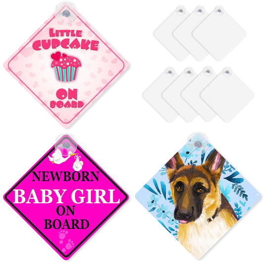 10 Pack 5.5" x 5.5" Sublimation Blanks Suction Cup Car Window Sign, Metal Signs Blanks Removable Car Safety Warning Signs for Heat Thermal Transfer DIY Picture and Custom Design Work