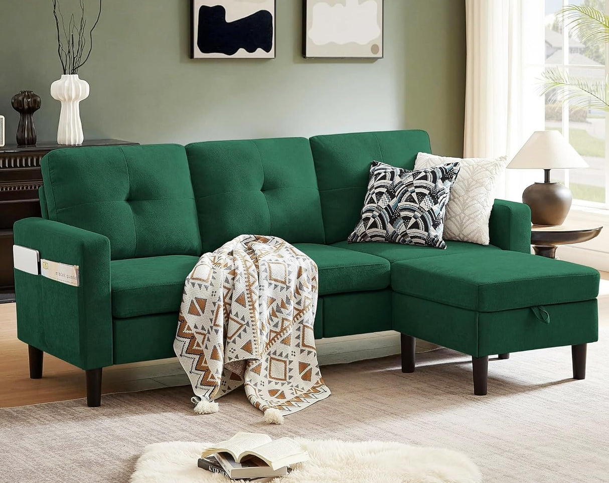 Pingliang Home Sectional Sofa Couches for Living Room, Modular 3 Seats Sectional Sofas L Shaped Couch with Storage and Reversible Chaise, Linen Fabric, 79" (Green) Pingliang Home