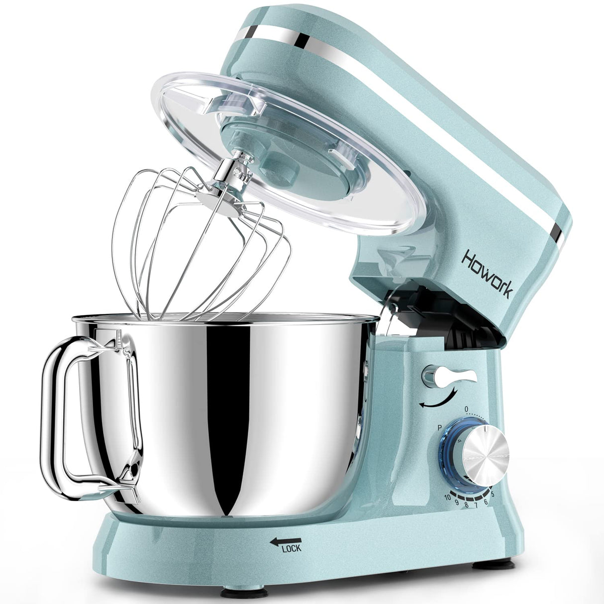 HOWORK Electric Stand Mixer,10+p Speeds With 6.5QT Stainless Steel Bowl,Dough Hook, Wire Whip & Beater,for Most Home Cooks,Blue HOWORK