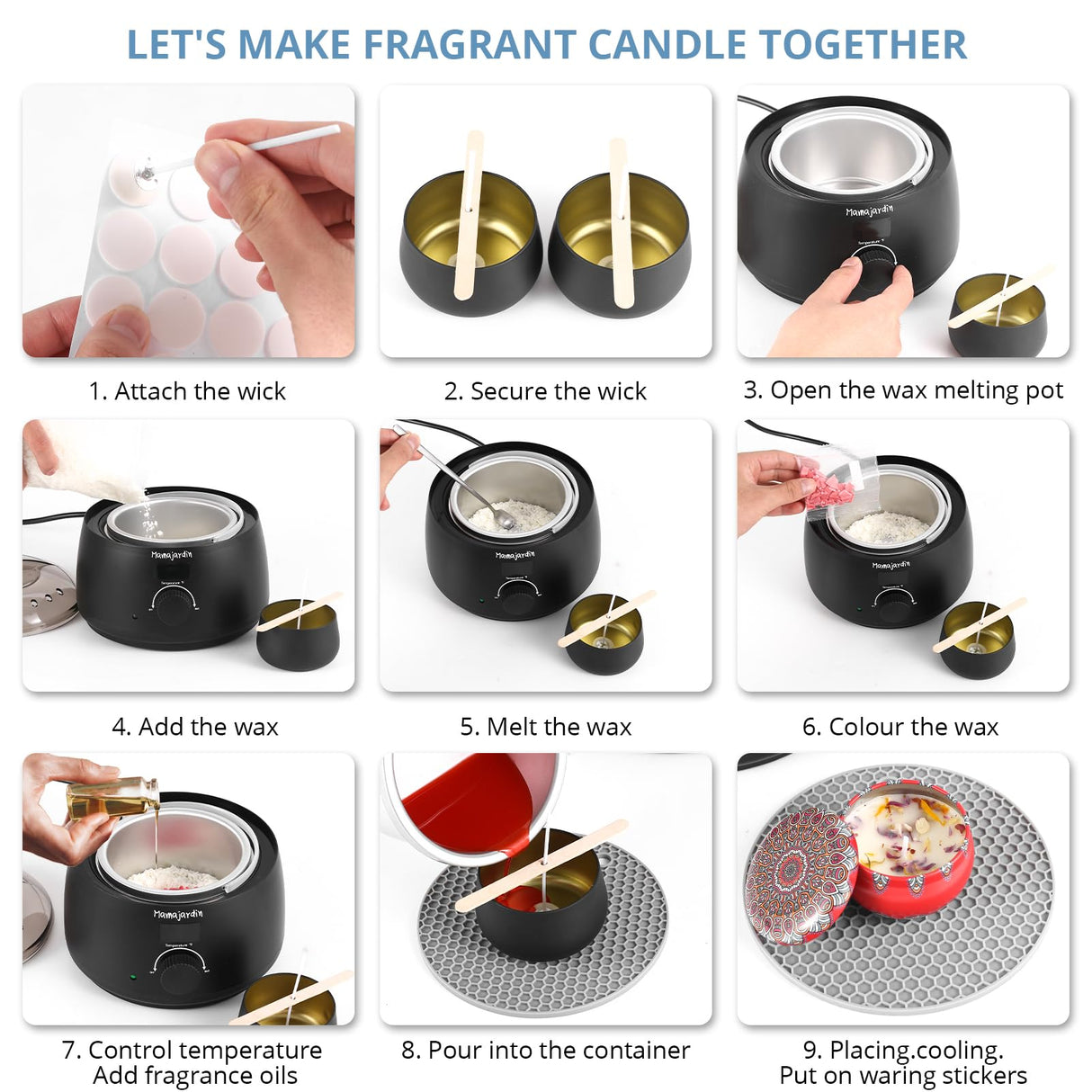 Wax Melter for Candle Making - Candle Wax Melter 16 oz, Candle Making Supplies with Candle Melting Pot，Candle Making Kit for Beginners，Wax Melting Pot with LED Temperature Display，Perfect Set Gift Mamajardin