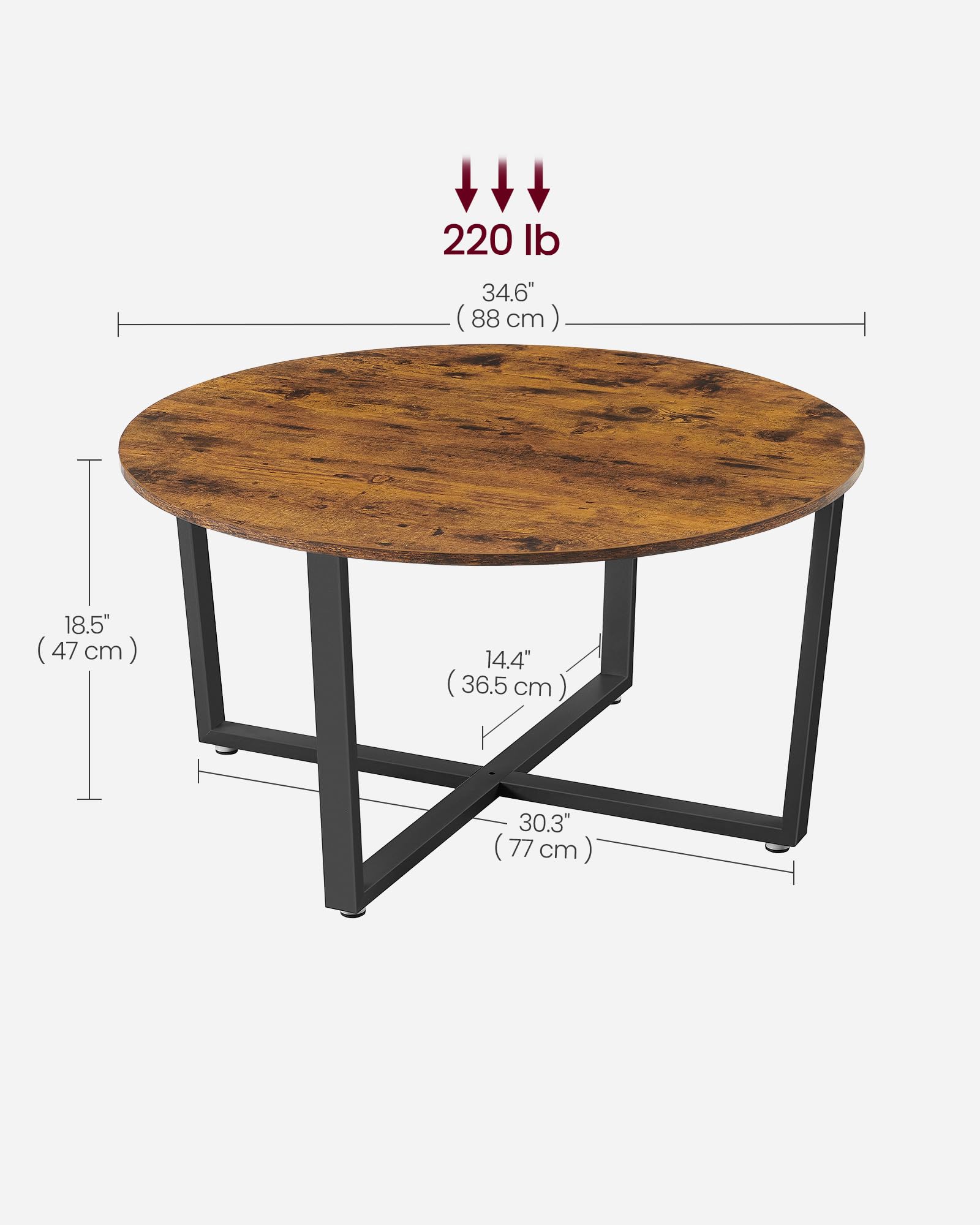 VASAGLE ALINRU Round Coffee Table, Industrial Style Cocktail Table, Durable Metal Frame, Easy to Assemble, for Living Room, Rustic Brown ULCT88X 39.4 x 21.7 x 17.7 Inches - WoodArtSupply