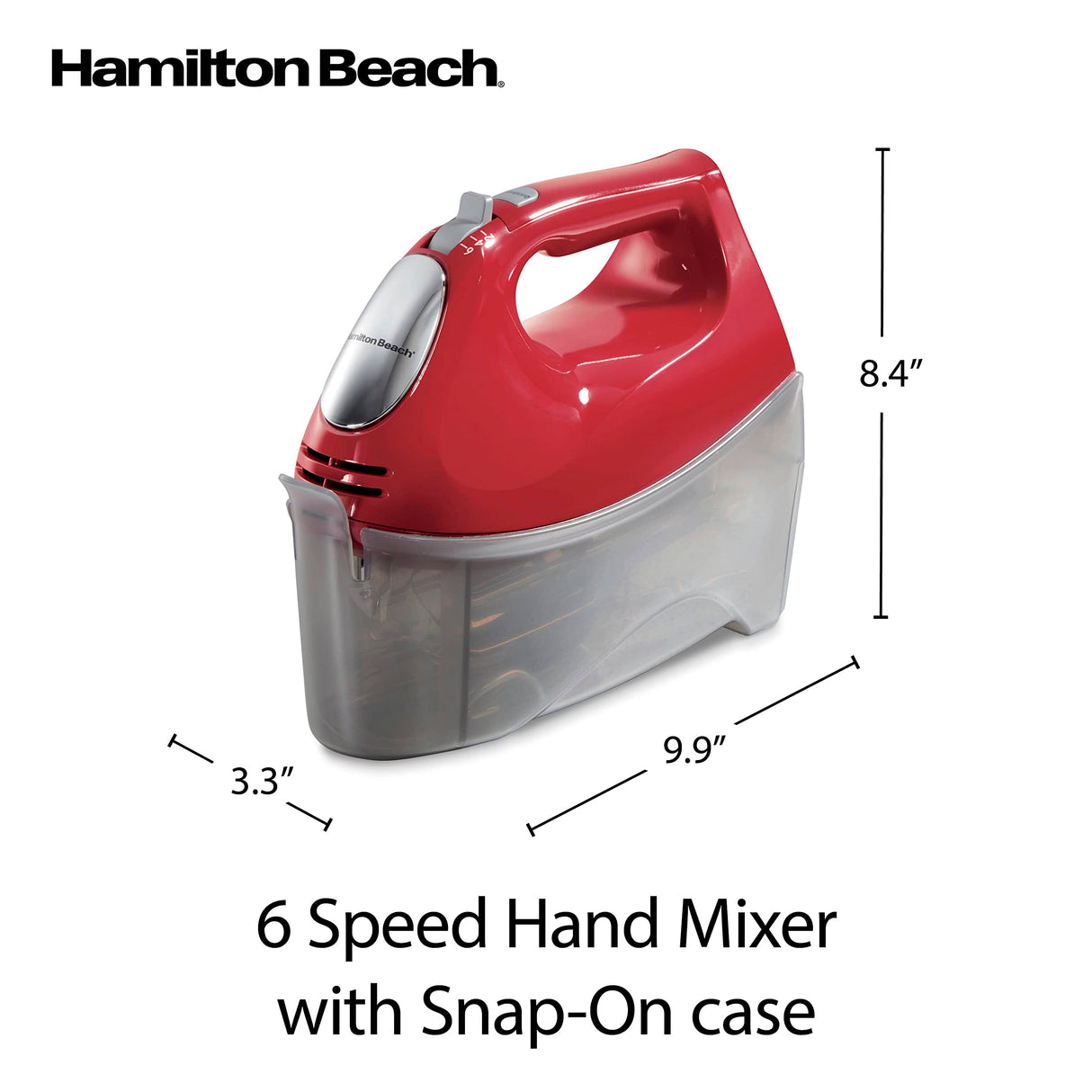 Hamilton Beach 6-Speed Electric Hand Mixer with Whisk, Traditional Beaters, Dough Hooks, Snap-On Storage Case, 275 Watts, Red Hamilton Beach