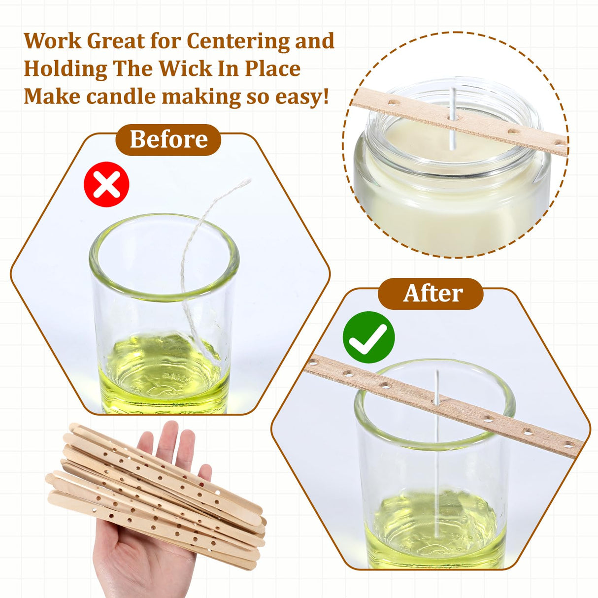 100pcs Wooden Wick Holders Candle Wick Bars Candle Centering Sticks for Candles Making Device Wax Stick Clips Centering Tools Wicks Holders for Large & Multiwick Candles QfwdfcTrenz