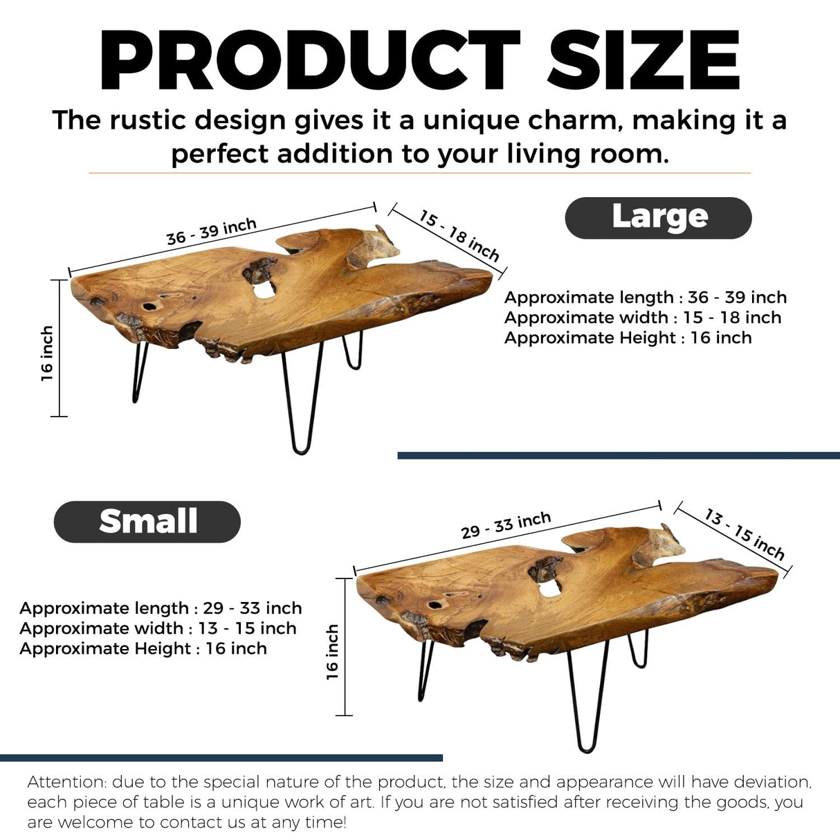 Nalvyue Natural Wood Coffee Table, Live Edge Coffee Table for Living Room, Unique Desktop Nalvyue