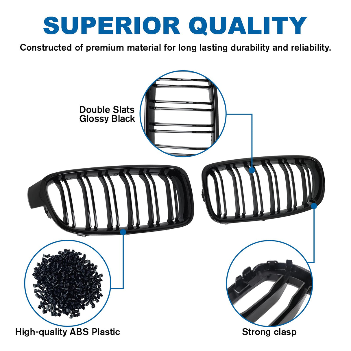 BILLDIO F30 Grille - Front Kidney Grille Double Slats Glossy Black Compatible with 2012-2018 BMW 3 series F30 F31 320i 328i 328d 330e 330i 335i 340i 328i,BMW F30 Black Kidney Grille BILLDIO