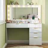 LIMGLIM Makeup Vanity Desk with Lights & Large Mirror, 39.3in Vanity Desk with Mirror and Lights, 3 Lighting Color Adjustable, 5 Drawers, Vanity with Lights for Bedroom LIMGLIM