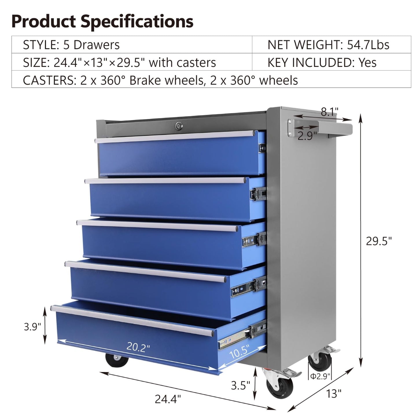 YSJZYBF 5 Drawers Rolling Tool Chest with Wheels Tool Box Organizer with Large Storage Cabinet Removable Portable Tool Cabinet with Locking System - WoodArtSupply