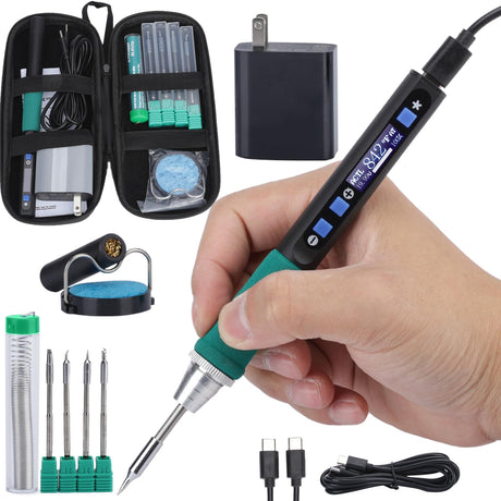 WEP 928D-IV Soldering Iron Kit with Fast Heating with C235 Tip, Dynamic Screen, Compact USB Soldering Iron with Tool Bag, Multi-Functional Cover, Type-C Charging, Sleep Mode, PD/QC Protocols WEP