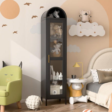 VEXPOR 73 in Tall Metal Arched Cabinet, Kitchen Pantry Cabinet with Glass Door, Modern Farmhouse Arched Bookcase with 3 Adjustable Shelves for Dining Room and Living Room, Black, Assembly Required VEXPOR