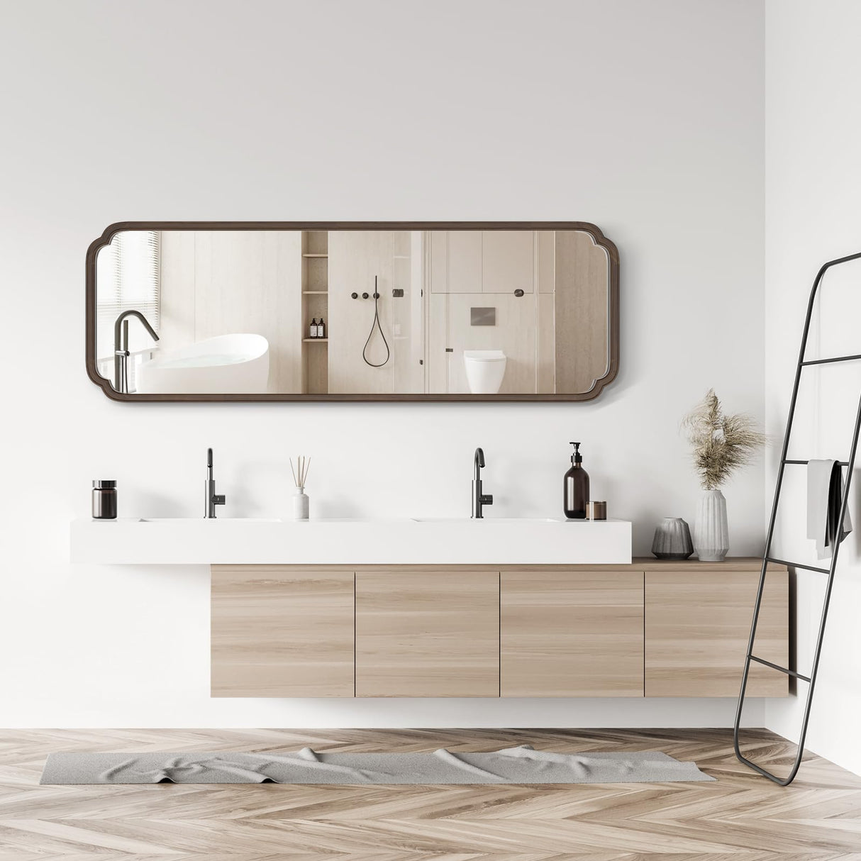 WallBeyond Full Length Mirror Wall Mounted 65"x22", Rustic Wooden Frame Floor Mirror, Large Full Body Mirror for Bedroom, Leaning or Hanging Against Wall (Walnut Solid Wood) WallBeyond