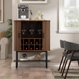 Coffee Bar Cabinet with Storage, Fluted Wine Cabinet with Sliding Doors, Glass Holder and Wine Rack, Buffet Sideboard Cabinet Liquor Cabinet for Kitchen, Dining Room, Living Room, Walnut FiveWillowise