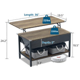 VINGLI 36" Lift Top Coffee Table with Free Cloth Storage Bins, Rustic Framhouse Black Coffee Table for Living Room, Small Modern Coffee Table for Small Space in Minimalistic Style, Black VINGLI