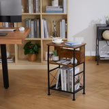 3 Tier Narrow Side Table with Charging Station, Slim End Table Nightstand Table Storage Shelf With Hidden USB Ports , Two Installation Methods For Small Spaces/Bedroom/Living Room/Office,Rustic Brown YEAKOO