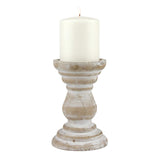 Stonebriar Antique White Wooden Pillar Candle Holder, Vintage Seaside Pillar Stand for Dining Table Centerpiece, Coffee Table, Mantel, Or Any Table Top, Medium Stonebriar