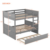 Merax Full Over Full Bunk Bed with Trundle,Wooden Trundle Bed Frame with Ladder Safety Guardrail,Convertible to 2 Platform Beds for Kids Teens,Gray Merax