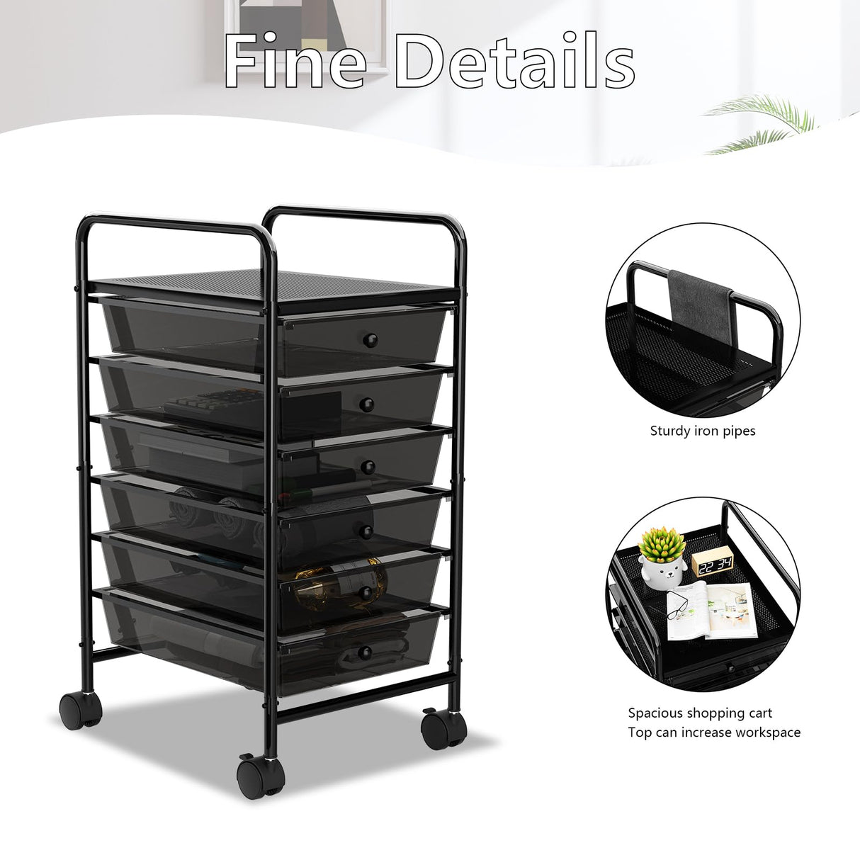 6 Tier Rolling Cart with 6 Drawers, Multipurpose Craft Cart Storage Cart on Wheels, Plastic Utility Cart Storage Organizer Cart for Classroom, Office, Bathroom,Home, Beauty Salon Storage NRSUEN