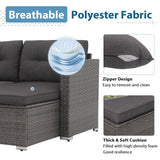 JOIVI Outdoor Patio Furniture Sets, 3-Piece All Weather Wicker Outdoor Conversation Set, Rattan Sectional Sofa Set, Patio Couch with Tempered Glass Table for Porch, Garden, Dark Gray JOIVI