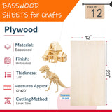 12 Pack Basswood Sheets 12"x20"x1/8" for Crafts - 3mm Unfinished Balsa Wood Plywood Crafts, Ideal for DIY, Drawing, Painting, Engraving, Staining, Model Carving, Wood Burning, and Laser Cutting Santoy