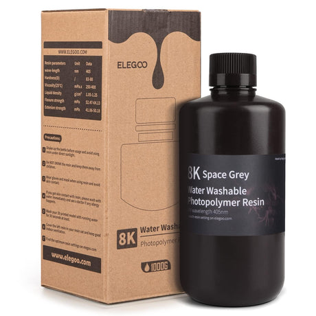 ELEGOO 8K Water Washable 3D Printer Resin, 405nm UV Curing Photopolymer Resina Best for 12K 14K Saturn MSLA DLP LCD Impresora 1000Gram Space Grey ELEGOO
