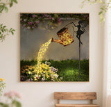 GXGLLPZBY Flower Diamond Painting Kits for Beginners, Garden Fairy Watering Plants Diamond Art Kits for Adult, 5D DIY Full Round Diamond Dot Gem Art Kits,Home Wall Decoration 13.8x13.8 Inches GXGLLPZBY