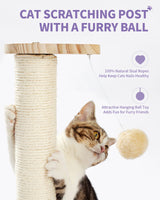 Made4Pets Cat Scratching Post Cat Scratcher Kitten Toys for Indoor Cats Wooden Ball Track Two-Layer Modern Sisal 17.7" Tall Scratch Post Interactive Toy with Dangling Ball MADE 4 PETS