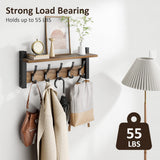 Optish Coat Rack Wall Mount with Shelf, 17.1 Inch Coat Hanger Walls Mounted, Hat Rack for Walls, Shelf with 5 Coat Hooks, Wall Hanger for Entryway (Brown) Optish