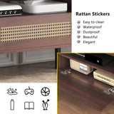 Fluted TV Stand - Modern Wooden Freestanding Entertainment Center Sliding Door TV Cabinet | Farmhouse Curved Round Edge TV and Media Console Table with Storage，Up to 80 inch TVS EXQUAL