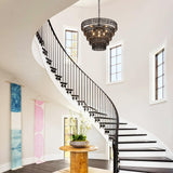 Widluth 25.6” Black Hand-Woven Rattan Chandelier Vintage Farmhouse 8-Lights Boho Large Bamboo Chandelier Light Fixture Retro 5-Tier Drum Wicker Chandelier for Dining Room, Kitchen, Bedroom, E12 Widluth