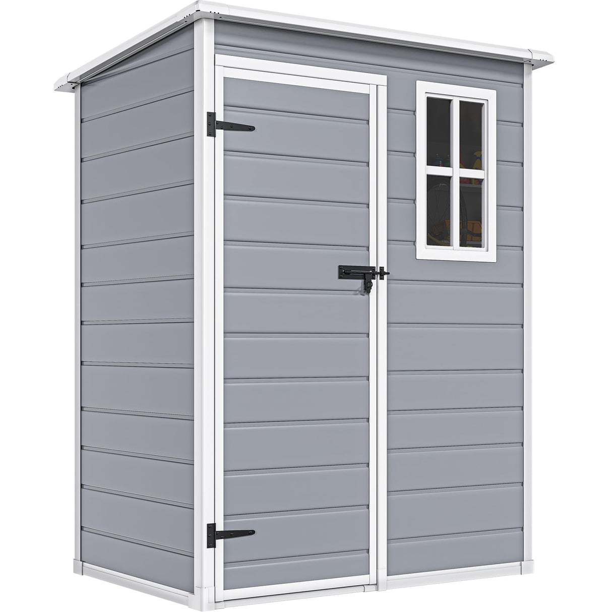 DWVO 5x3ft Resin Outdoor Storage Shed with Floor, Waterproof Lockable Storage Shed with Window, Plastic Outside Tool Storage for Garden, Backyard, Patio, Lawn, Gray DWVO