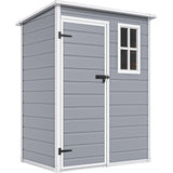 DWVO 5x3ft Resin Outdoor Storage Shed with Floor, Waterproof Lockable Storage Shed with Window, Plastic Outside Tool Storage for Garden, Backyard, Patio, Lawn, Gray DWVO