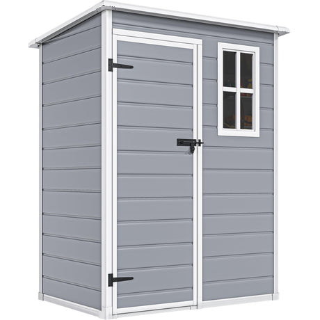 DWVO 5x3ft Resin Outdoor Storage Shed with Floor, Waterproof Lockable Storage Shed with Window, Plastic Outside Tool Storage for Garden, Backyard, Patio, Lawn, Gray DWVO