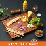 Bamboo Wood Cutting Board for Kitchen, 1" Thick Butcher Block, Cheese Charcuterie Board, with Side Handles and Juice Grooves, 16x11" Allsum