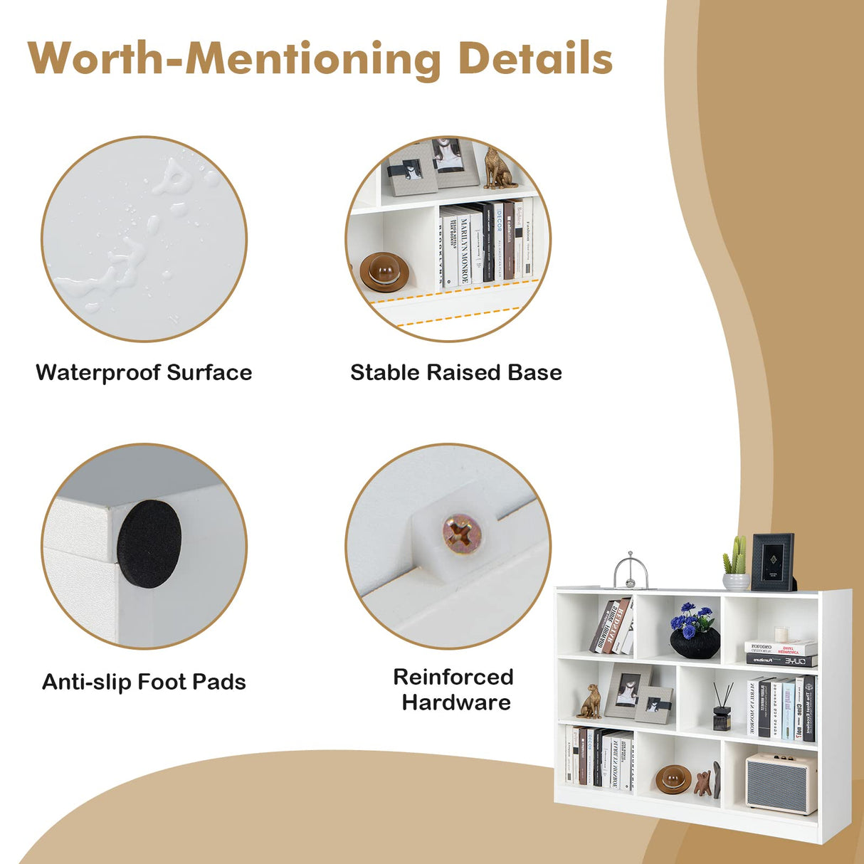 Giantex Wood 8 Cube Bookcase, Open Freestanding 3-Tier Bookshelf, Multipurpose Display Shelf for Living Room, Bedroom, Children's Playroom, Reading Room Giantex