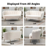 Anwick 59" Small Modern Chenille Loveseat Sofa, 2-Seater Sofa with Gold Metal Legs, Small Couch with Flower Shaped Back for Living Room Bedroom Office (Beige) Anwick