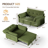 Vipbear 3 in 1 Sleeper Sofa Bed, Pull Out Couch with Reclining Backrest, Convertible Loveseat with Side Pocket, Tool-Free Assembly, Modern Chenille Loveseat for Living Room, Apartment, Green Vipbear