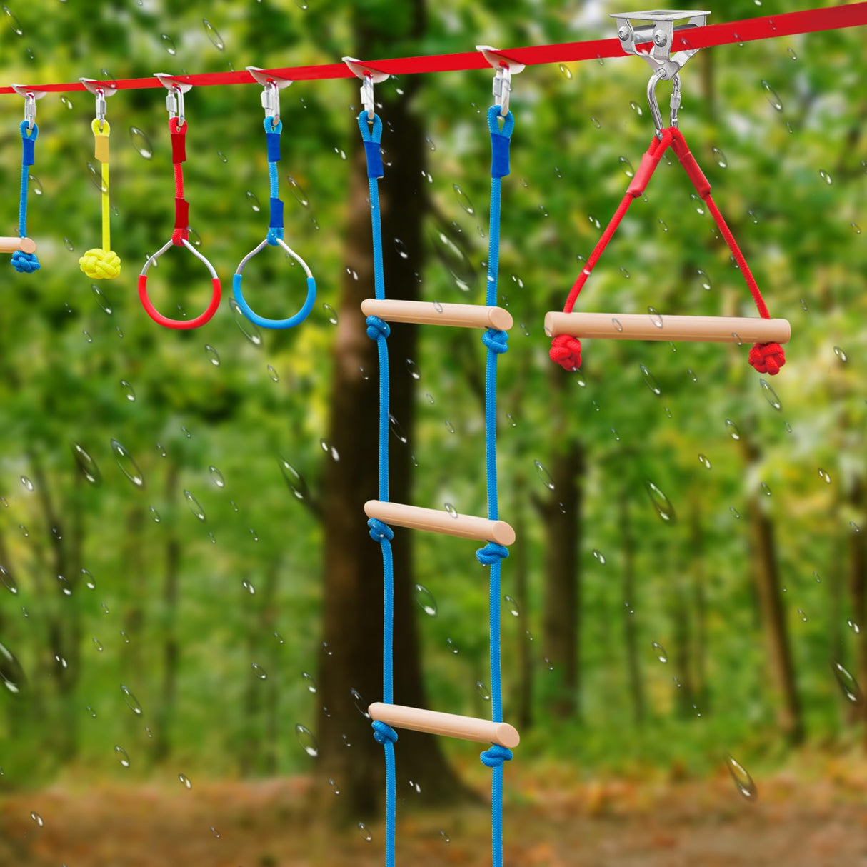 Ninja Warrior Obstacle Course for Kids，60ft Ninja Slackline-with 8 Pcs Accessories,Tree Protector & Carry Bag Ninja Course for Kids Outside-Backyard Zip Line for Kids Perantlb