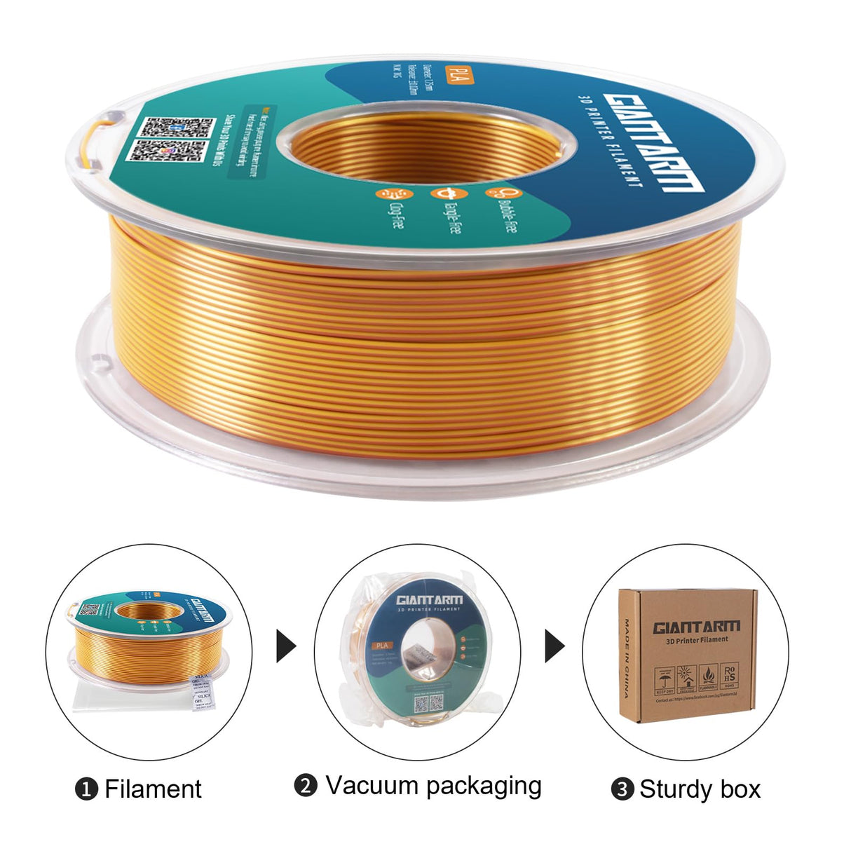 GIANTARM Dual Color PLA Filament, Silk PLA Filament 1.75mm +/-0.02mm,1KG Spool(2.2lbs) Vacuum Packaging, 3D Printing Filaments Fit Most FDM Printer GIANTARM