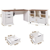 60"L-Shaped Executive Desk with 40"Adjustable File Cabinet,Farmhouse Home Office Desk with Charging Station,Office Desk with Storage Drawers,Wood Computer Desk Set for Office Work,Home Study LayBurst