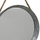 Stonebriar Rustic Round Galvanized Metal Mirror with Rope Hanging Loop ; Farmhouse Home Decor ; For Bathroom, Bedroom, and Living Room, 11.9", Grey Stonebriar