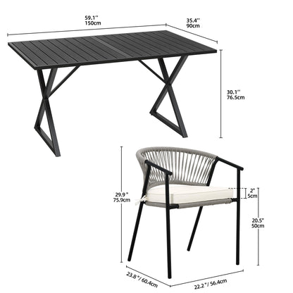 YITAHOME 5 Piece Patio Dining Set, Stackable Chairs with Comfortable Cushions, 59" Rectangle Tables with Metal Frame and Faux Wood Tabletop for Patio Balcony Porch Poolside Lawn Garden, Black - WoodArtSupply