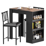 VECELO Small Bar Table and Chairs Tall Kitchen Breakfast Nook with Stools/Dining Set for 2, Storage Shelves, Space-Saving, Retro VECELO